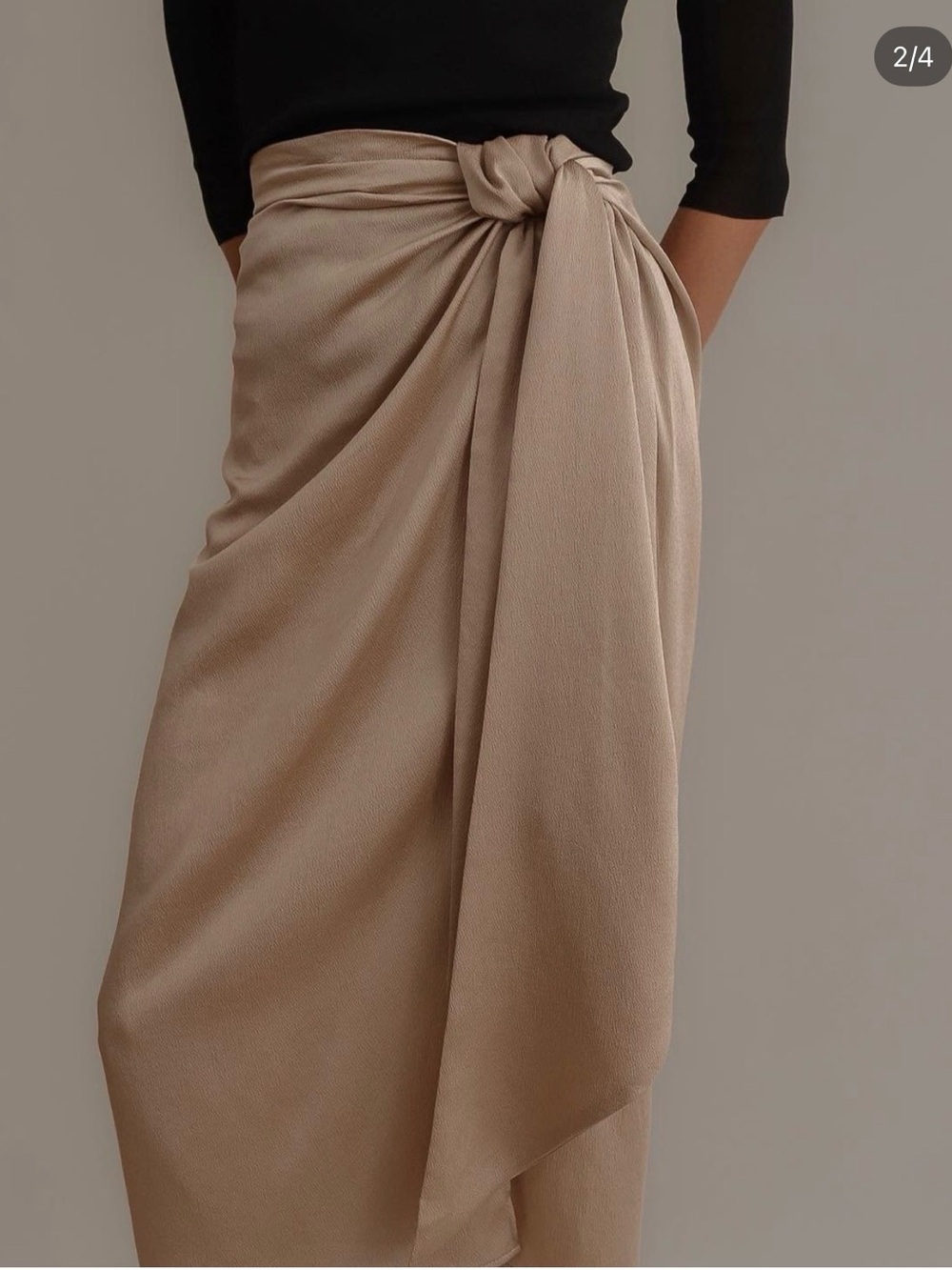 Zara Sarong Fluid Midi Skirt in Champagne